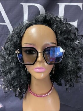 CHANEL Black Frame Sunglasses with Blue Gradient Lenses and Gold Accents